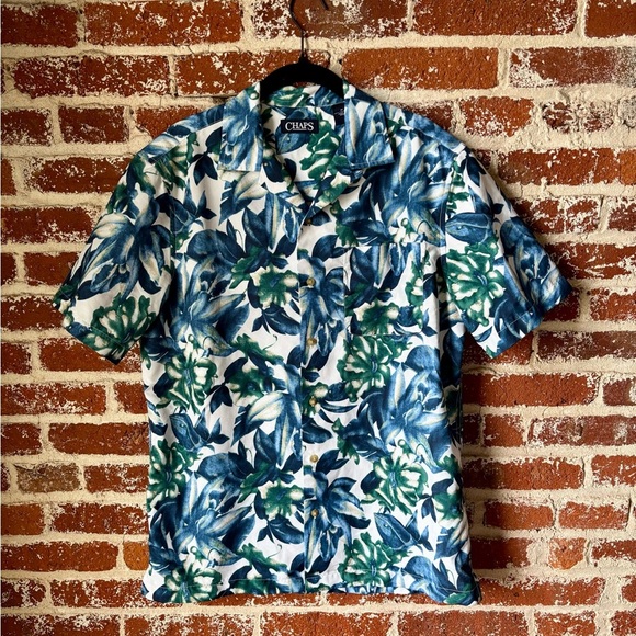 Chaps hawaiian blue and green floral button down - Picture 1 of 5